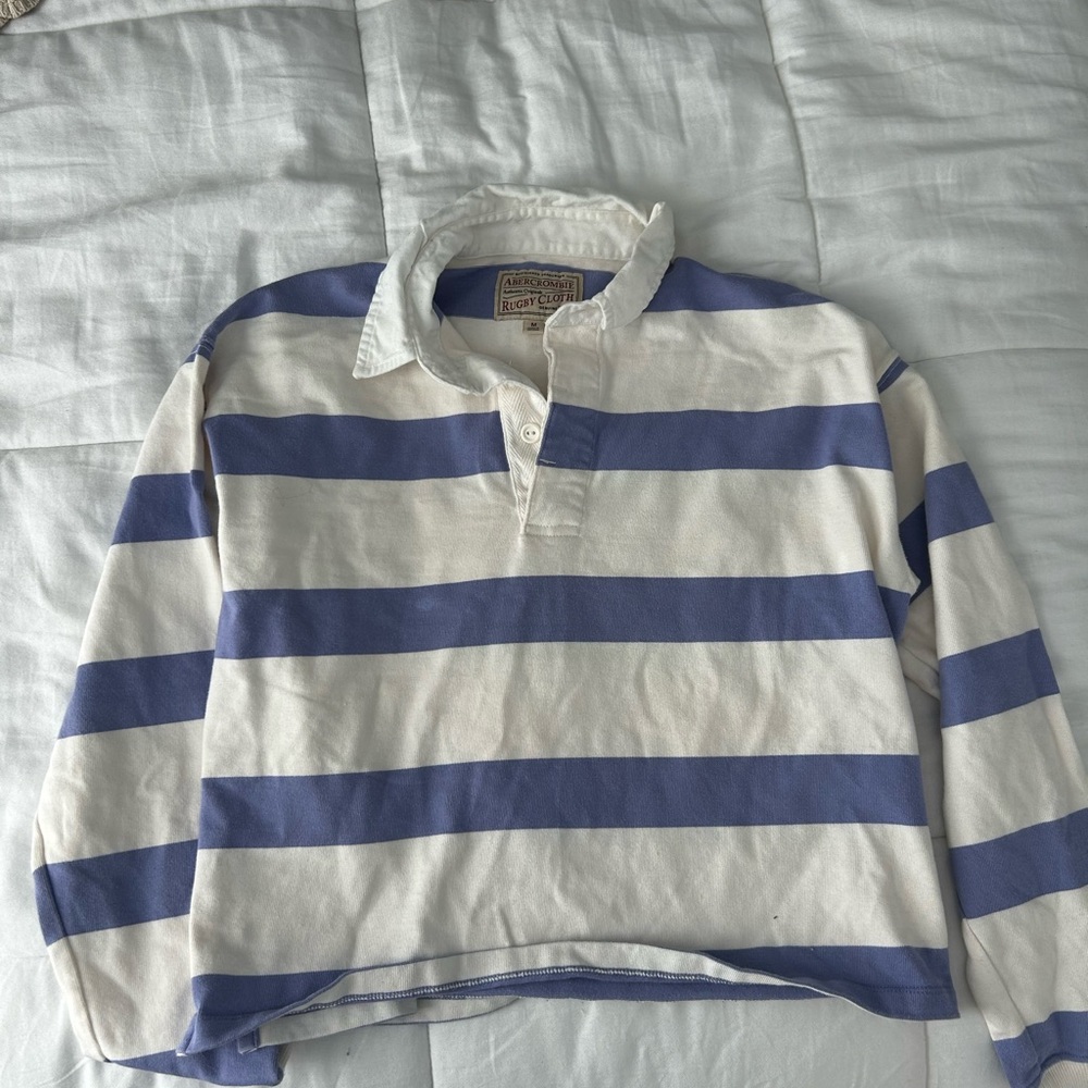 Abercrombie & Fitch Blue and White Rugby Shirt